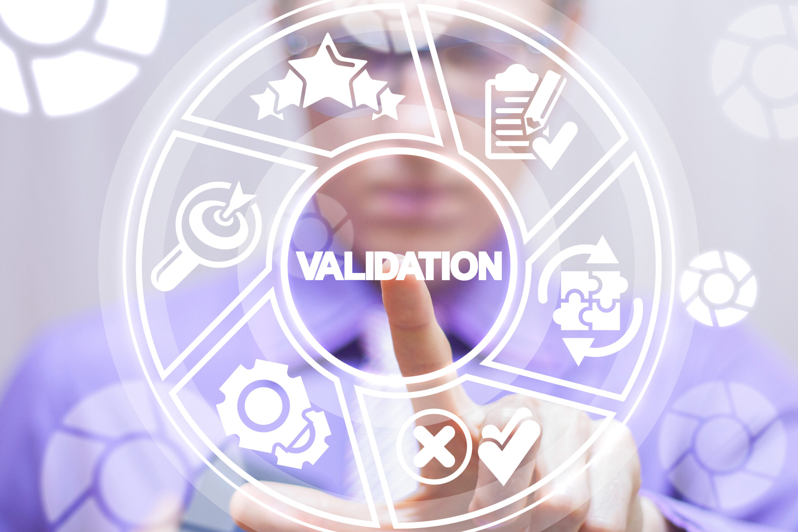 image of hand pointing to validation graphic